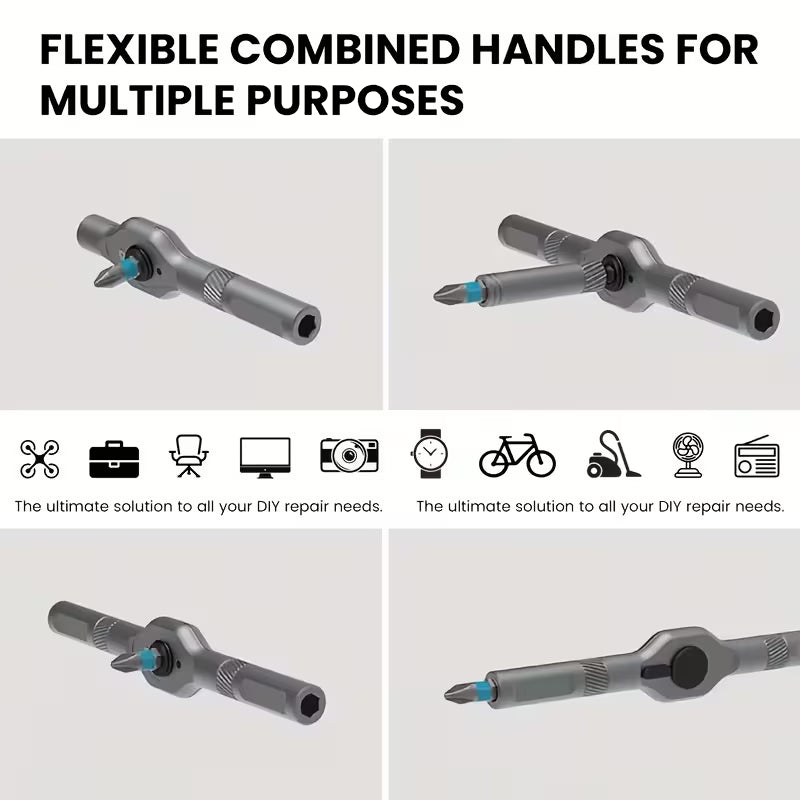 Screwdriver set used as a T-handle for extra torque
