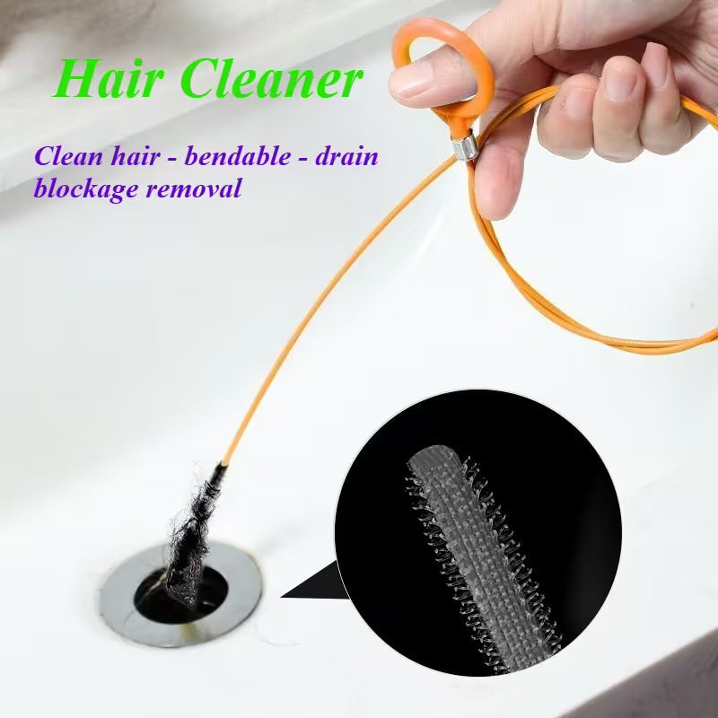 Flexible drain hair remover tool bending to follow pipe curves