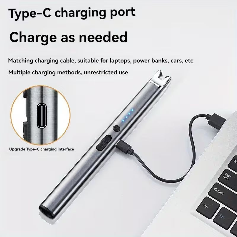 Arc lighter charging with a USB-C cable, battery indicator lights